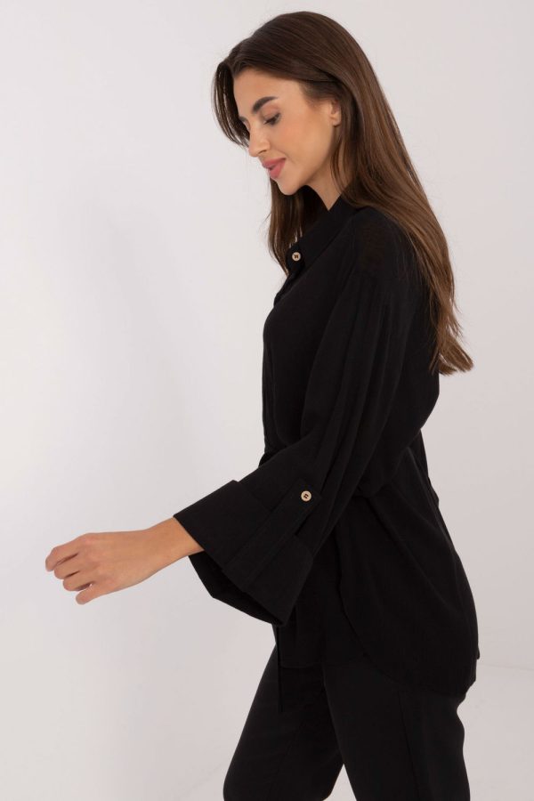 Black Shirt in Shirts For Women with Cotton, Spandex and Viscose