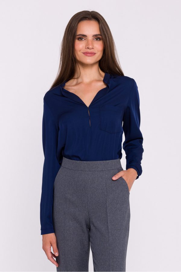 Navy Blue Blouse in Women`s Blouses, Tunics with Polyester
