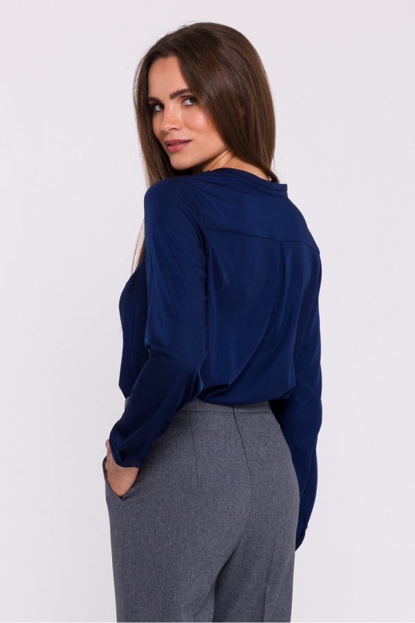 Navy Blue Blouse in Women`s Blouses, Tunics with Polyester