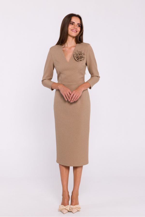 Beige Daydress in Day Dresses with Spandex and Polyester