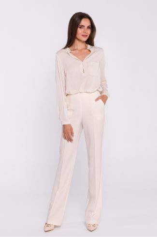 Beige Women Trousers in Pants, Trousers, Shorts with Spandex and Polyester