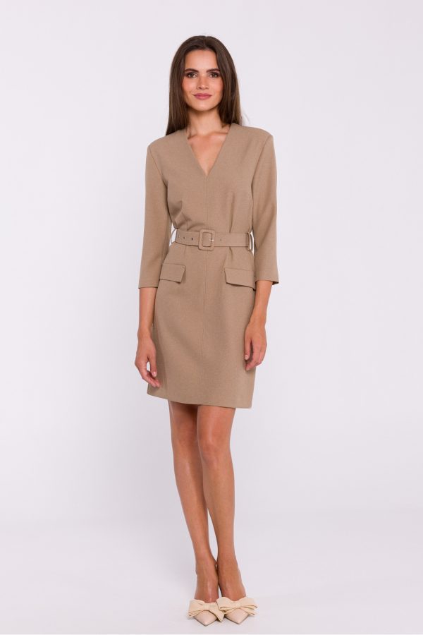 Beige Daydress in Day Dresses with Spandex and Polyester