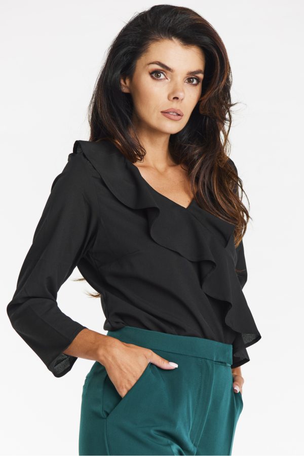 Black Blouse in Women`s Blouses, Tunics with Spandex, Polyester and Viscose