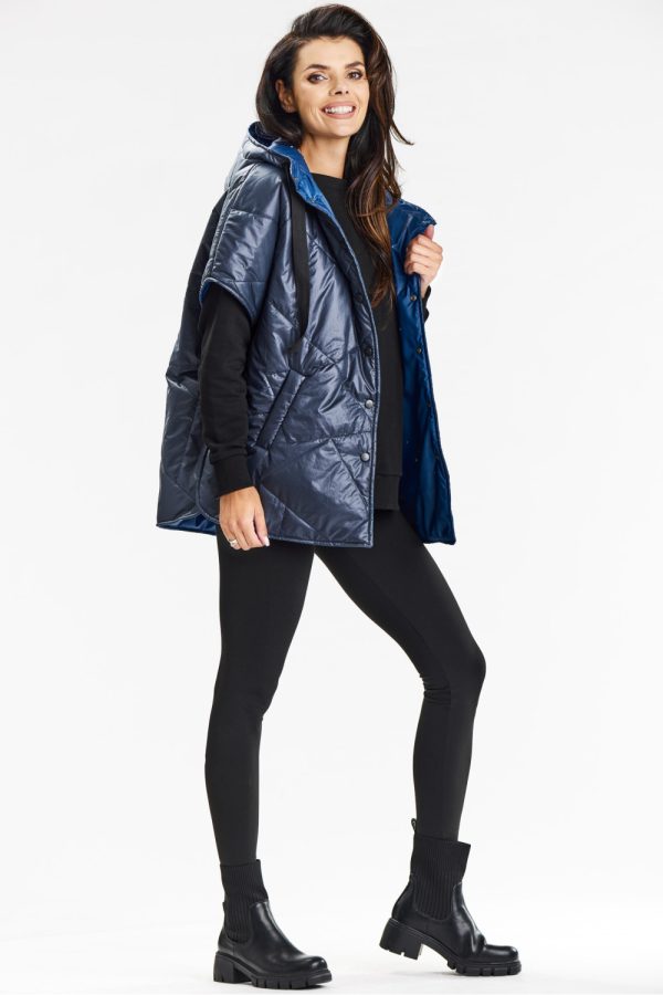 Navy Blue Gilet in Women`s Coats, Jackets with Polyester