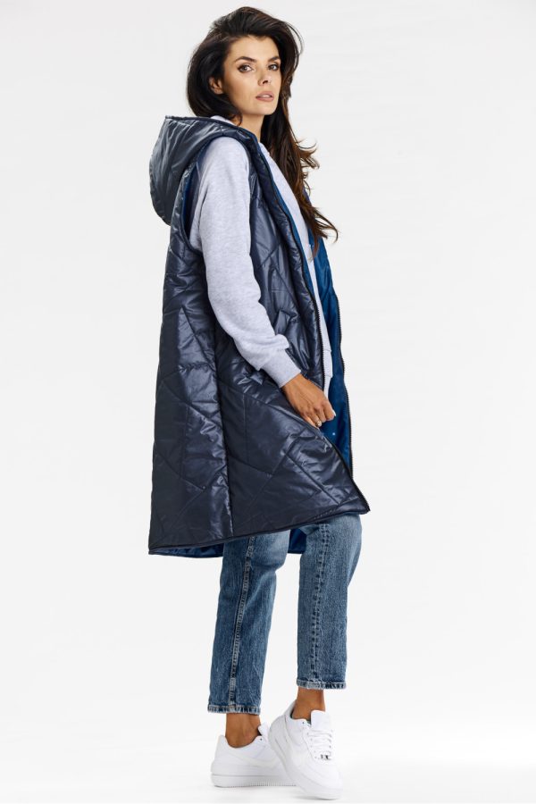 Navy Blue Gilet in Women`s Coats, Jackets with Polyester