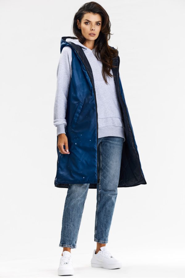 Navy Blue Gilet in Women`s Coats, Jackets with Polyester