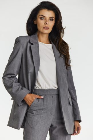 Grey Jacket in Jackets, Vests For Women with Spandex, Polyester and Viscose
