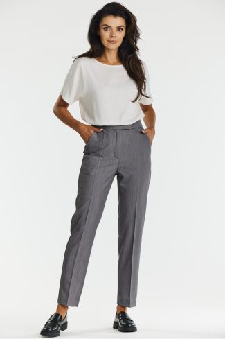 Grey Women Trousers in Pants, Trousers, Shorts with Spandex, Polyester and Viscose