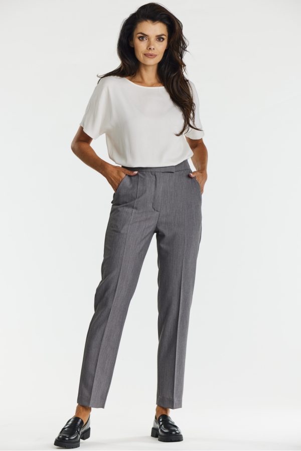 Grey Women Trousers in Pants, Trousers, Shorts with Spandex, Polyester and Viscose