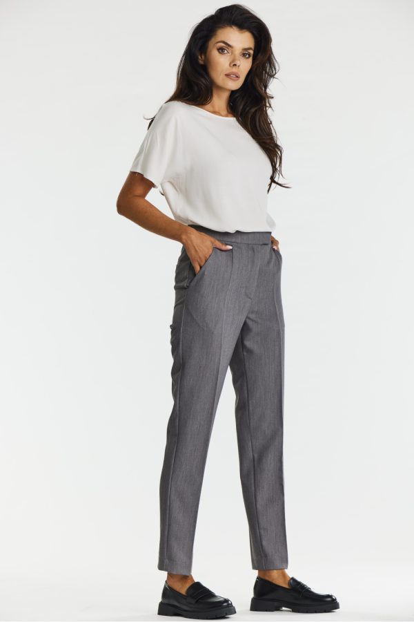 Grey Women Trousers in Pants, Trousers, Shorts with Spandex, Polyester and Viscose