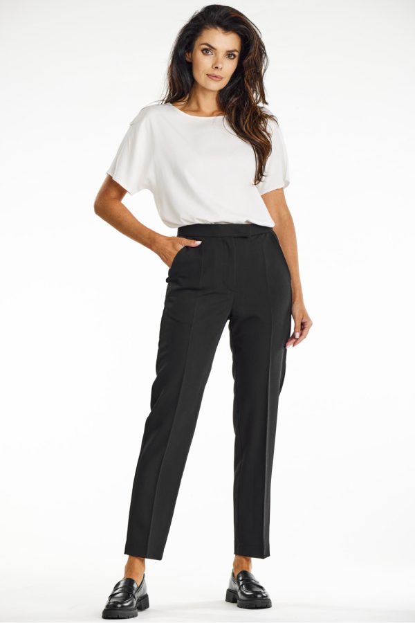 Black Women Trousers in Pants, Trousers, Shorts with Spandex, Polyester and Viscose