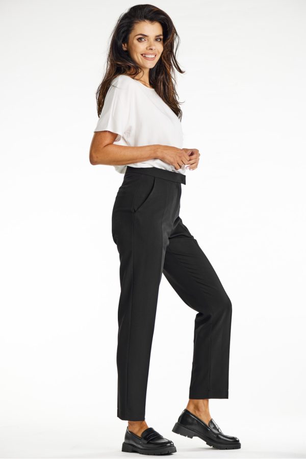 Black Women Trousers in Pants, Trousers, Shorts with Spandex, Polyester and Viscose