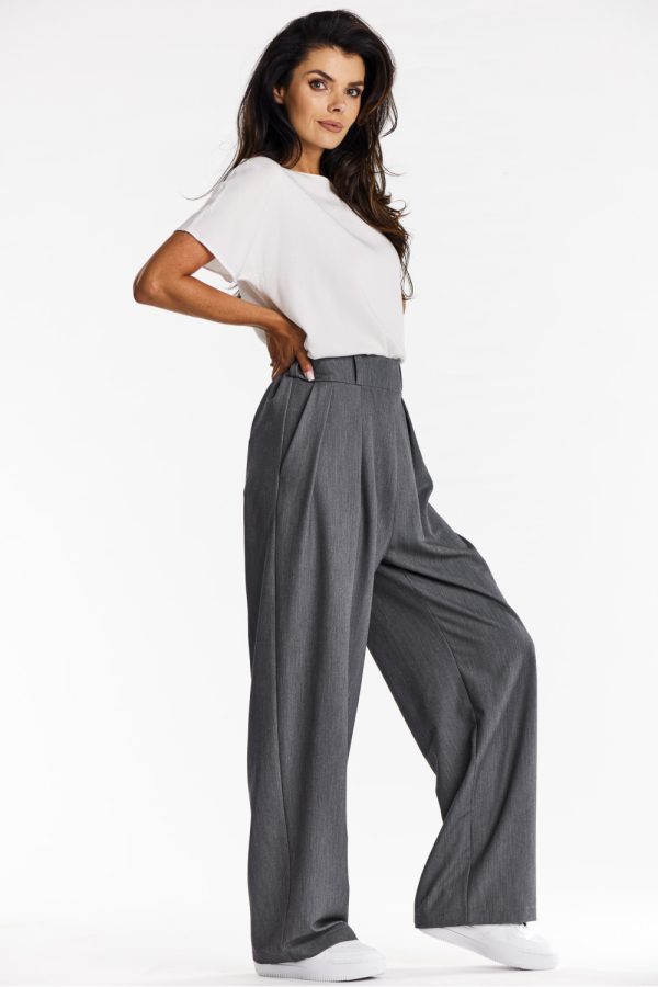 Grey Women Trousers in Pants, Trousers, Shorts with Spandex, Polyester and Viscose