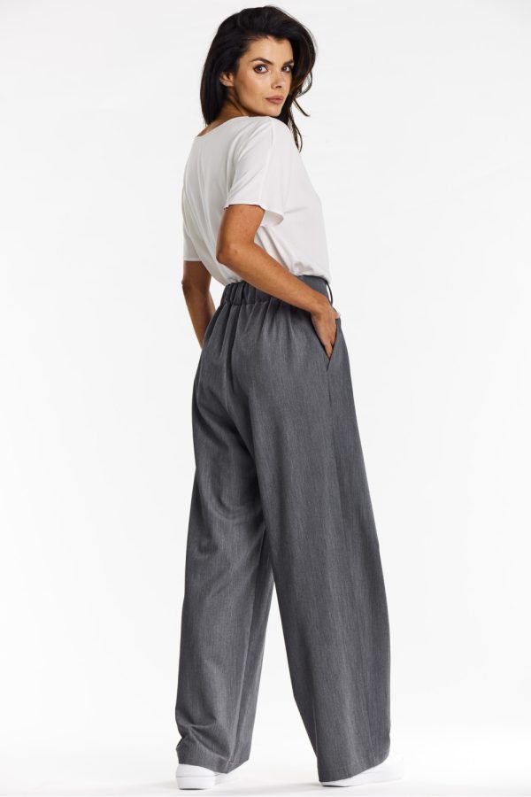 Grey Women Trousers in Pants, Trousers, Shorts with Spandex, Polyester and Viscose