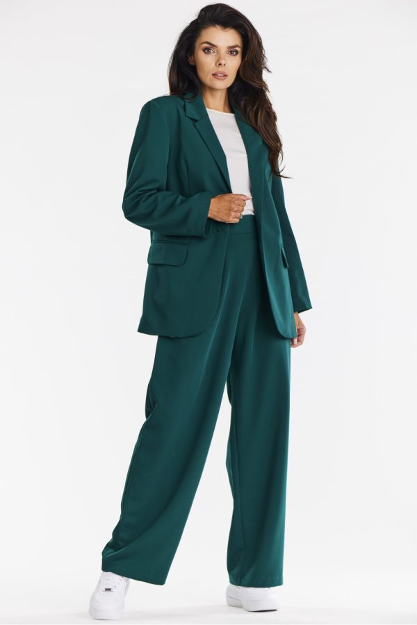 Green Women Trousers in Pants, Trousers, Shorts with Spandex, Polyester and Viscose