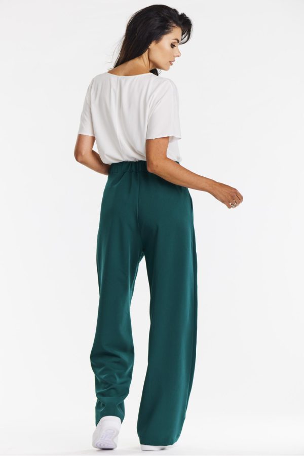 Green Women Trousers in Pants, Trousers, Shorts with Spandex, Polyester and Viscose