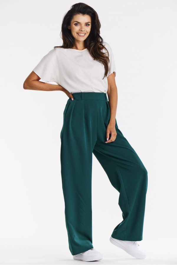 Green Women Trousers in Pants, Trousers, Shorts with Spandex, Polyester and Viscose