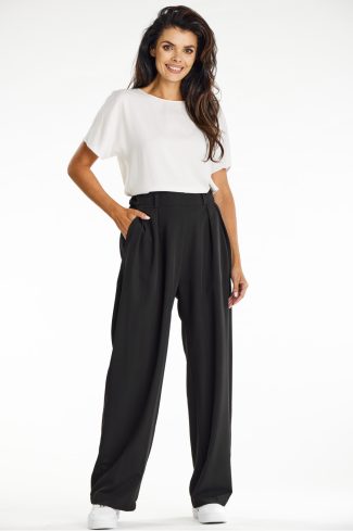 Black Women Trousers in Pants, Trousers, Shorts with Spandex, Polyester and Viscose