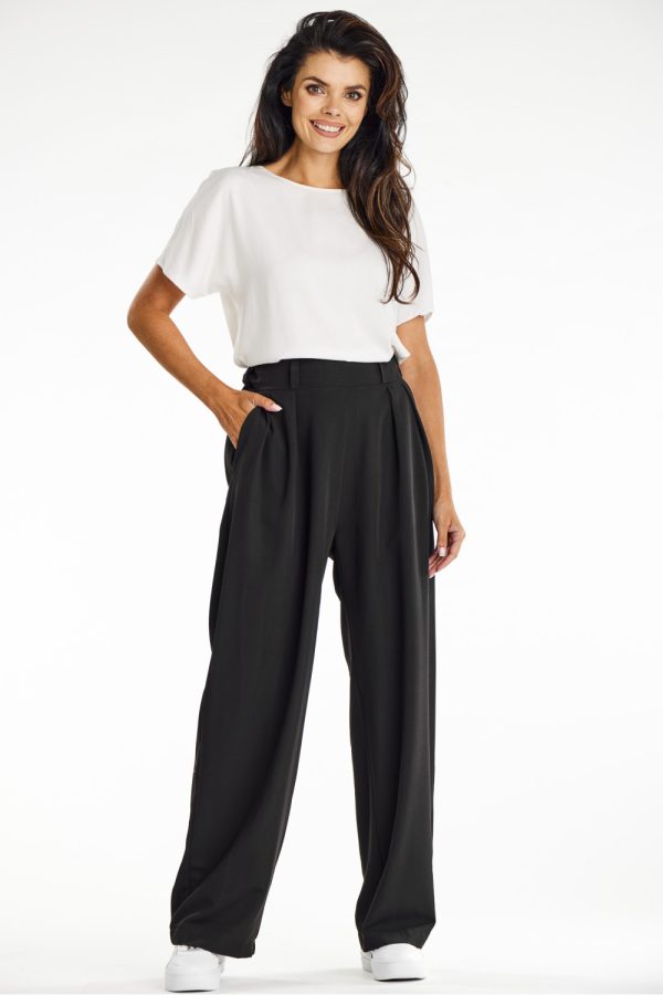 Black Women Trousers in Pants, Trousers, Shorts with Spandex, Polyester and Viscose