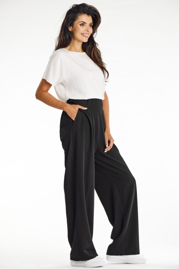 Black Women Trousers in Pants, Trousers, Shorts with Spandex, Polyester and Viscose