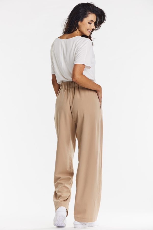 Beige Women Trousers in Pants, Trousers, Shorts with Spandex, Polyester and Viscose