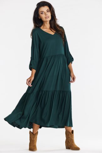Green Daydress in Day Dresses with Spandex and Viscose