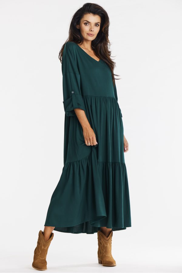 Green Daydress in Day Dresses with Spandex and Viscose