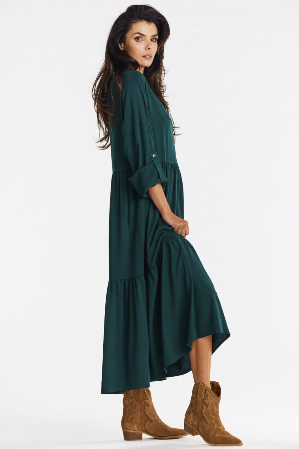 Green Daydress in Day Dresses with Spandex and Viscose