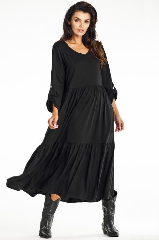 1040186 Black Daydress in Day Dresses with Spandex and Viscose