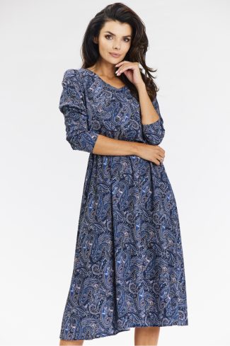 Navy Blue Daydress in Day Dresses with Spandex and Polyester