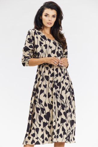 Beige Daydress in Day Dresses with Spandex and Polyester