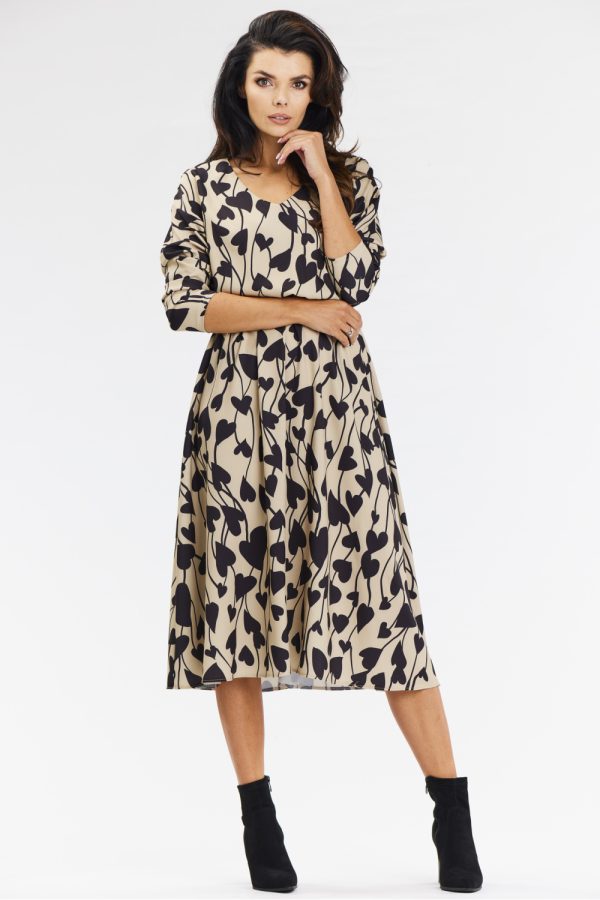 Beige Daydress in Day Dresses with Spandex and Polyester
