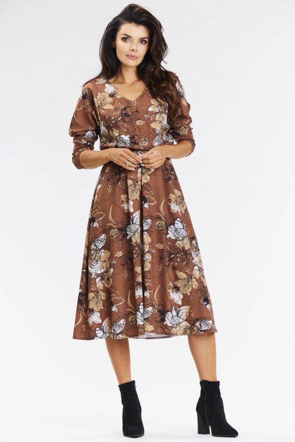 Brown Daydress in Day Dresses with Spandex and Polyester