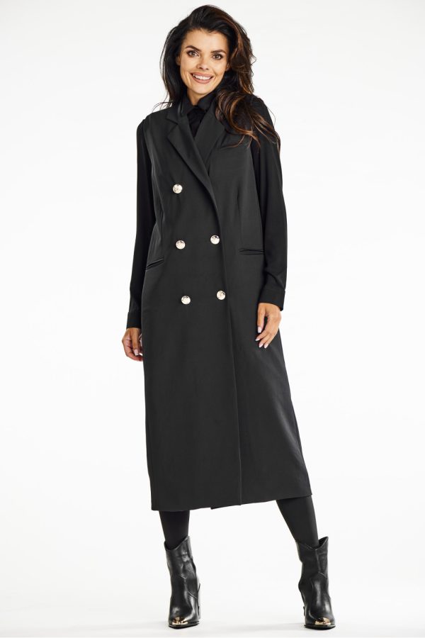 Black Gilet in Jackets, Vests For Women with Spandex, Polyester and Viscose