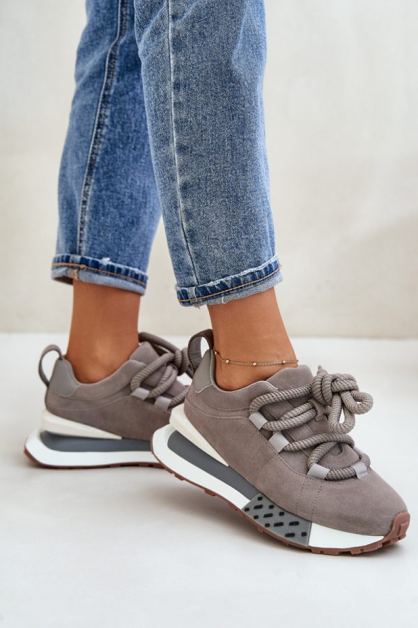 Grey Sport Shoes in Women`s Athletic Shoes, Trainers, Sneakers with Fabric, Footbed, Upper Height and Platform Height