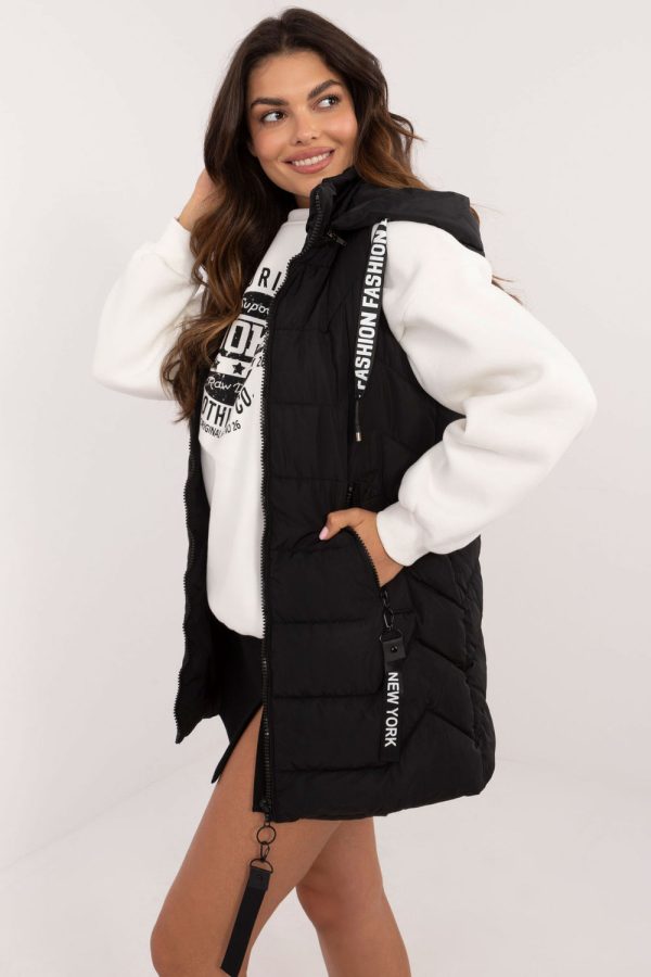 Black Gilet in Women`s Coats, Jackets with Polyester