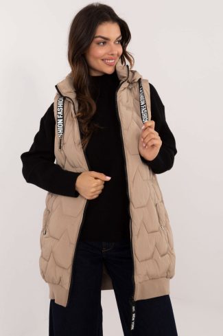Beige Gilet in Women`s Coats, Jackets with Polyester