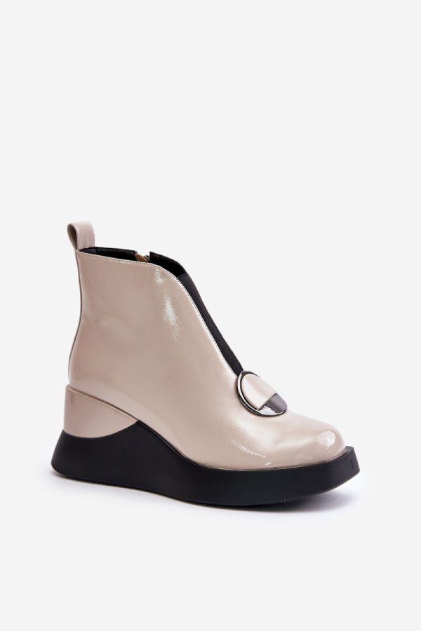 Beige Buskin Boots in Women`s Ankle Boots & Booties with Fabric, Warmers, Footbed, Upper Height and Heel Height