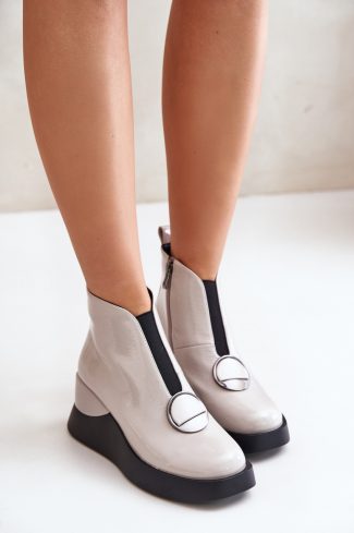 Grey Buskin Boots in Women`s Ankle Boots & Booties with Fabric, Warmers, Footbed, Upper Height and Heel Height