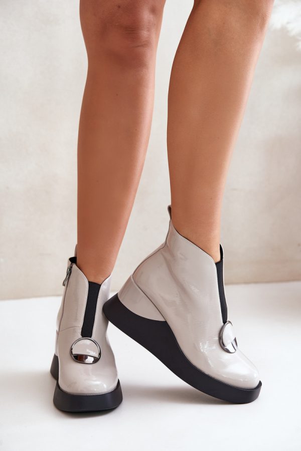 Grey Buskin Boots in Women`s Ankle Boots & Booties with Fabric, Warmers, Footbed, Upper Height and Heel Height