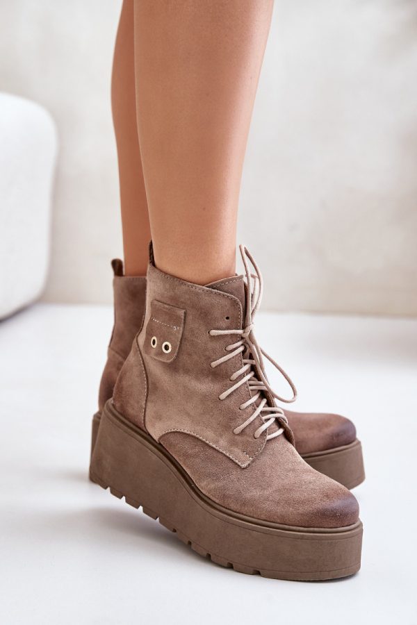 Beige Platform Boots in Women`s Ankle Boots & Booties with Fabric, Warmers, Footbed, Upper Height, Heel Height and Platform Height