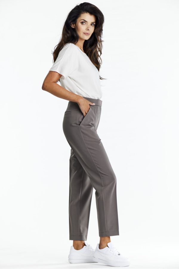 Brown Women Trousers in Pants, Trousers, Shorts with Spandex, Polyester and Viscose