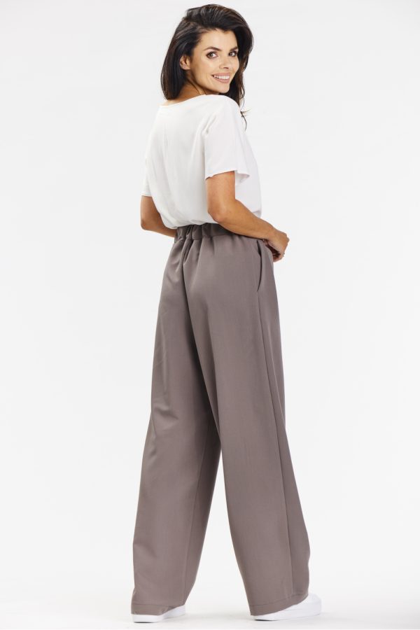 Brown Women Trousers in Pants, Trousers, Shorts with Spandex, Polyester and Viscose