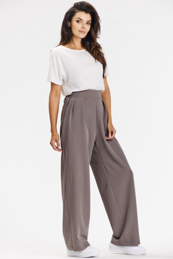 Brown Women Trousers in Pants, Trousers, Shorts with Spandex, Polyester and Viscose