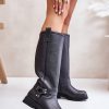 Black Thigh-Hight Boots in Over The Knee High Boots, Thigh High Boots with Fabric, Warmers, Footbed, Upper Height and Heel Height