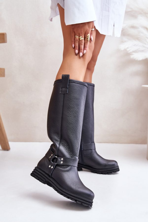 Black Thigh-Hight Boots in Over The Knee High Boots, Thigh High Boots with Fabric, Warmers, Footbed, Upper Height and Heel Height