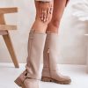 Beige Thigh-Hight Boots in Over The Knee High Boots, Thigh High Boots with Fabric, Warmers, Footbed, Upper Height and Heel Height