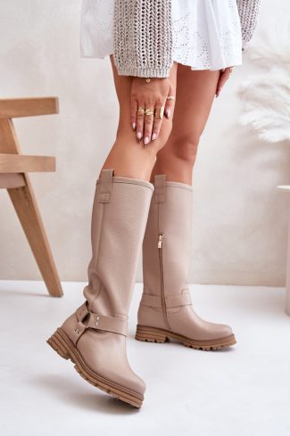 Beige Thigh-Hight Boots in Over The Knee High Boots, Thigh High Boots with Fabric, Warmers, Footbed, Upper Height and Heel Height
