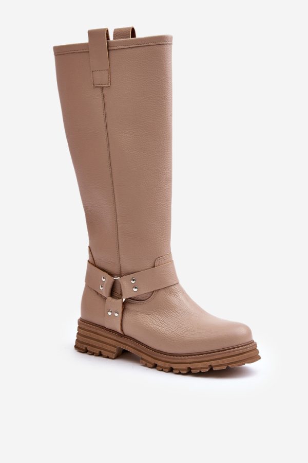 Beige Thigh-Hight Boots in Over The Knee High Boots, Thigh High Boots with Fabric, Warmers, Footbed, Upper Height and Heel Height