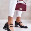 Black Block Heel Pumps in High Heel Pumps with Fabric, Footbed and Heel Height